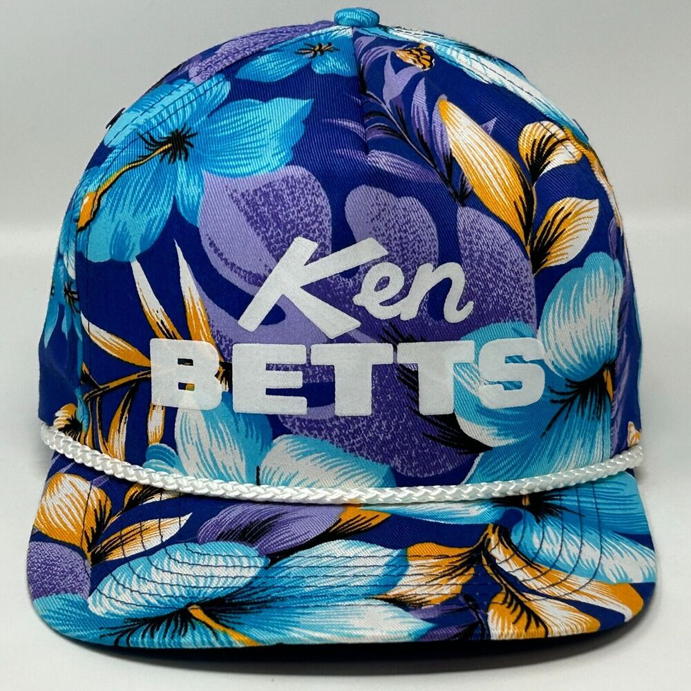 Vintage 90s Ken Betts Hawaiian Hat Baseball Cap Floral Rope Corded Snapback Blue
